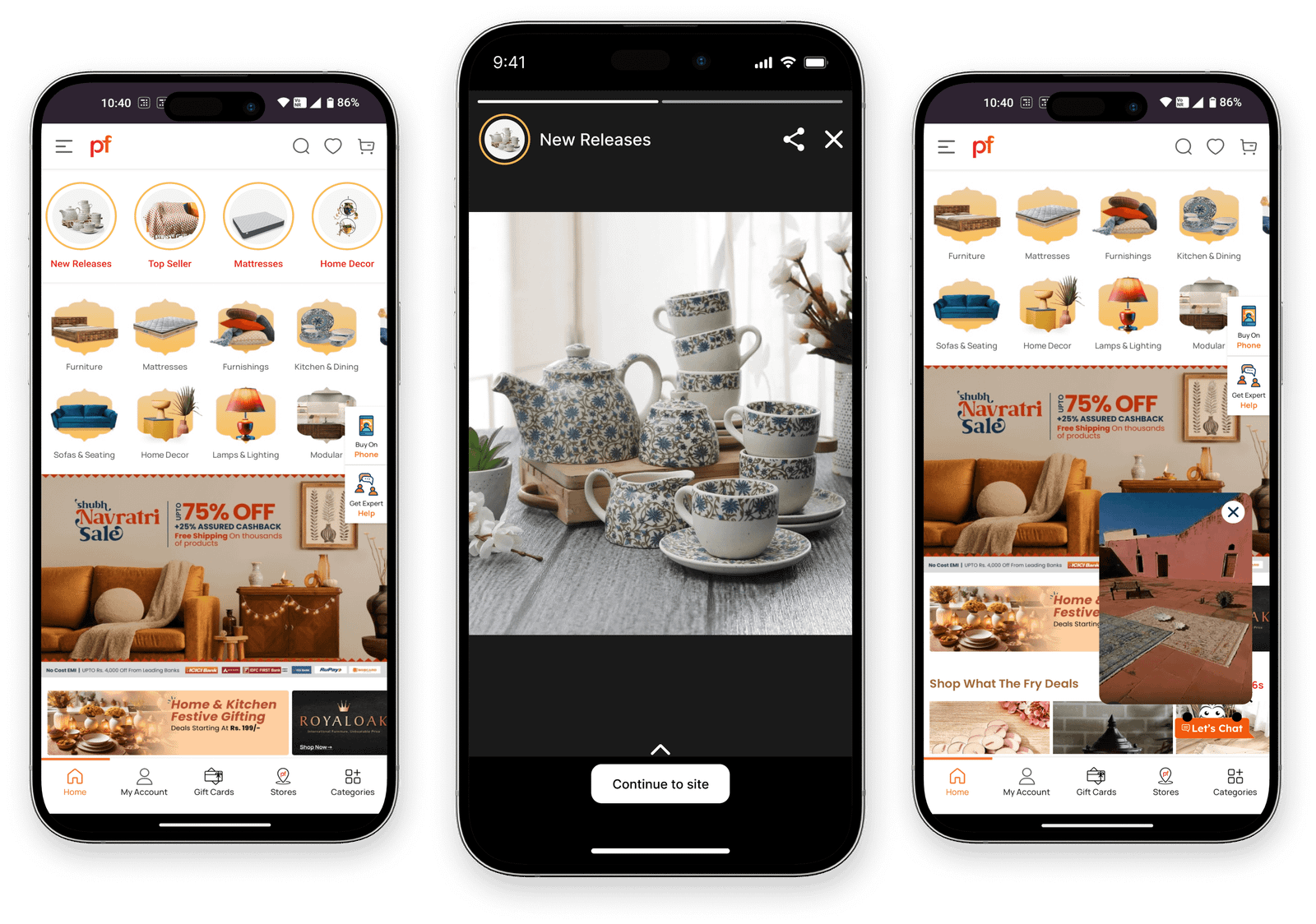 Pepperfry interface showcase