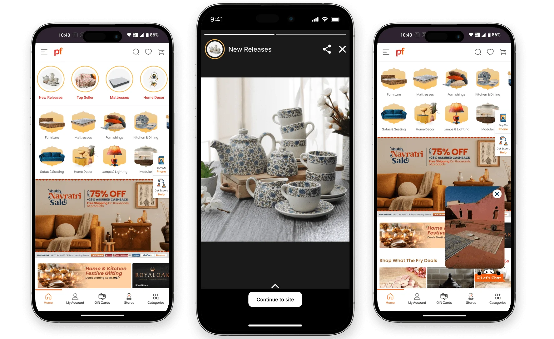 Pepperfry app screens